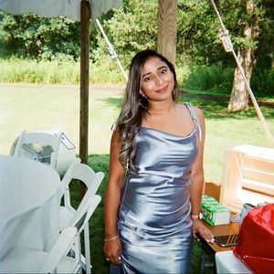 STUNNING Light Blue Satin Dress